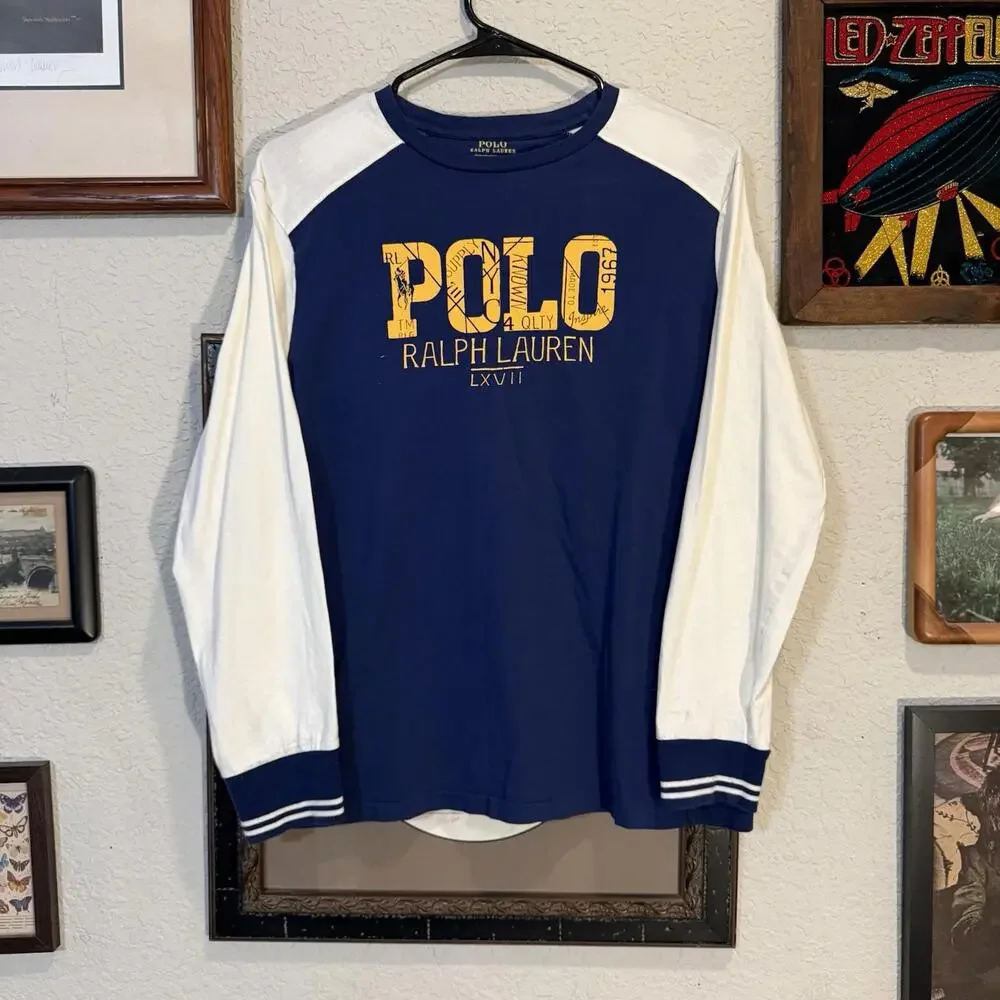 Polo Ralph Lauren Long Sleeve 67 Baseball‎ Style Designer Kids Shirt Size Large